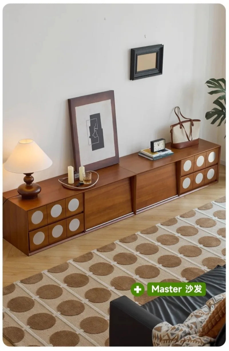 Retro Solid Wood Combination TV Cabinet Living Room Storage Lockers French Floor Bedroom Bedside Storage Cabinet Can Stacked