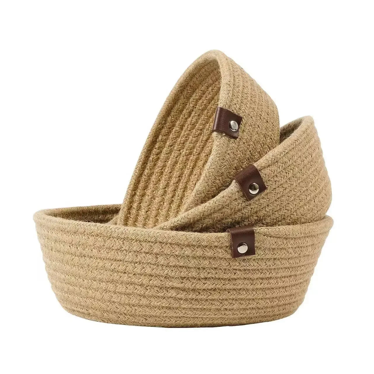 3PCS Storage Basket Set Natural Cotton Woven Rope Baskets for Storage Baskets for Gifts Empty Small Storage Bins with Handle