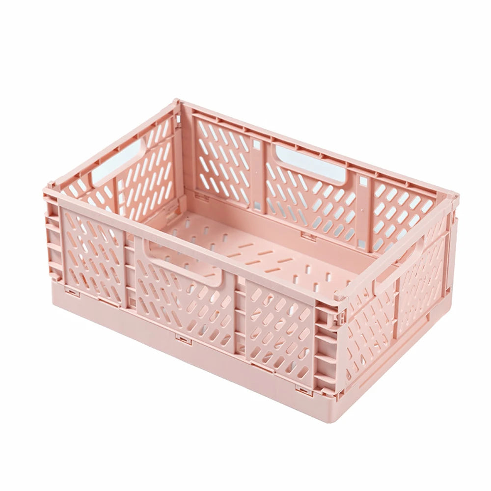 Foldable Plastic Storage Basket with Handles for Home Organization