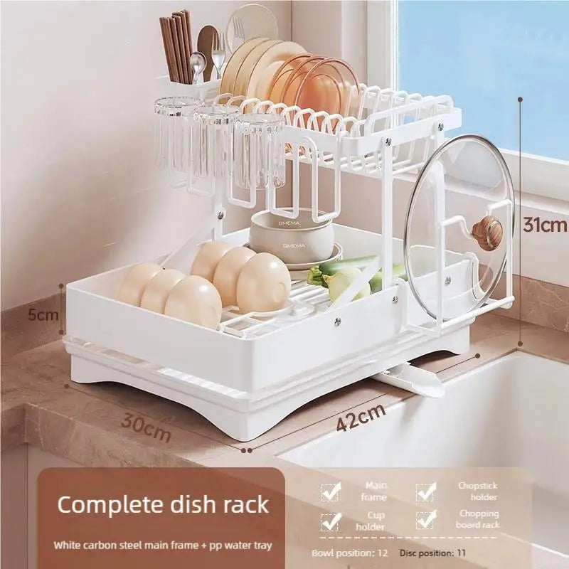 Kitchen Stainless Steel Dish Drainer Chopsticks Knives Forks and Cup Organizer Countertop ShelvesFoldable Multifunctional Rack