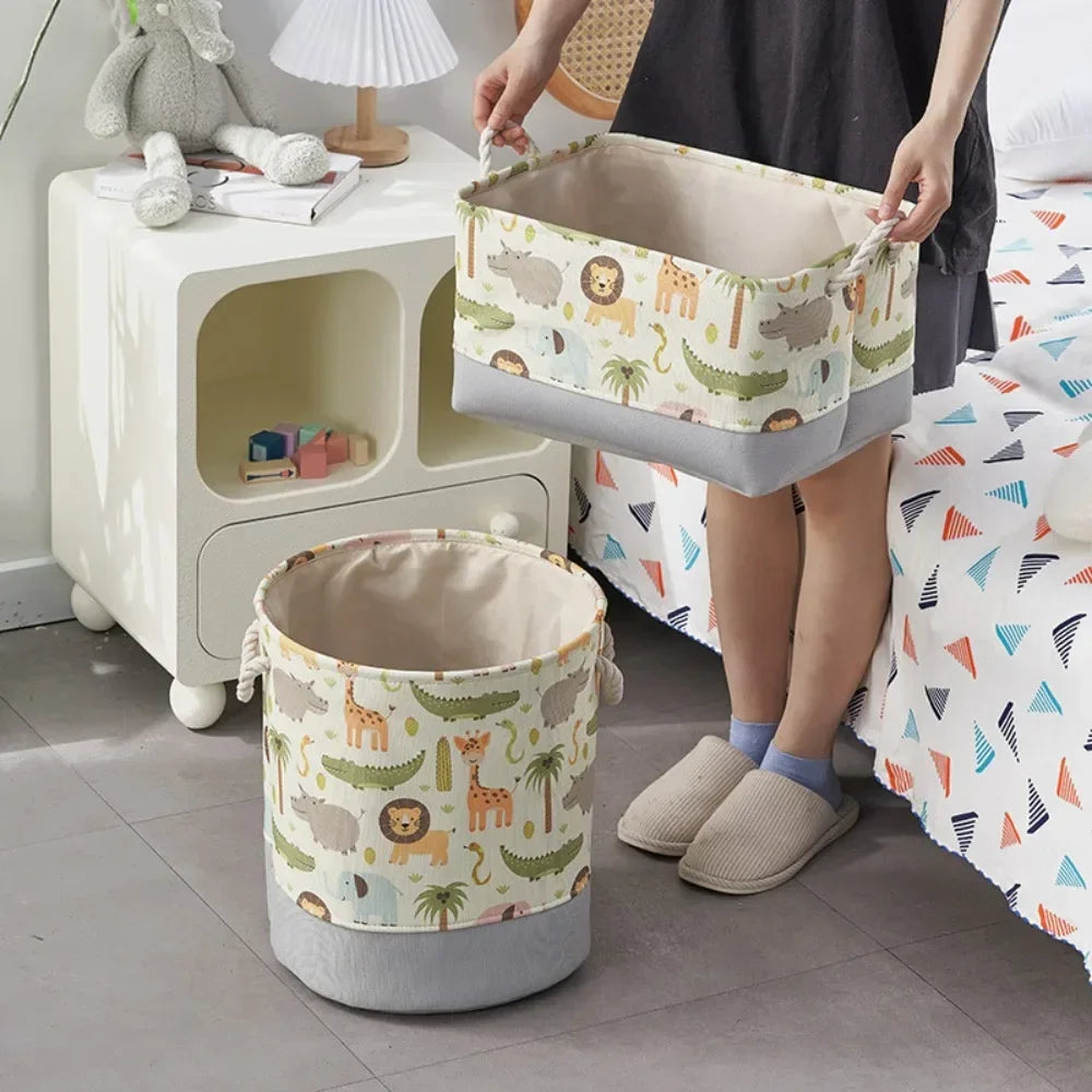 Toys Storage Baskets Collapsible Convenient Storage Basket Cartoon Print Thickened Fabric Drawstring Clutter Storage Organizer