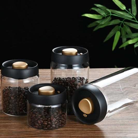 Vacuum-Sealed Coffee Canister Set — Airtight Borosilicate Glass Jars for Beans & Tea