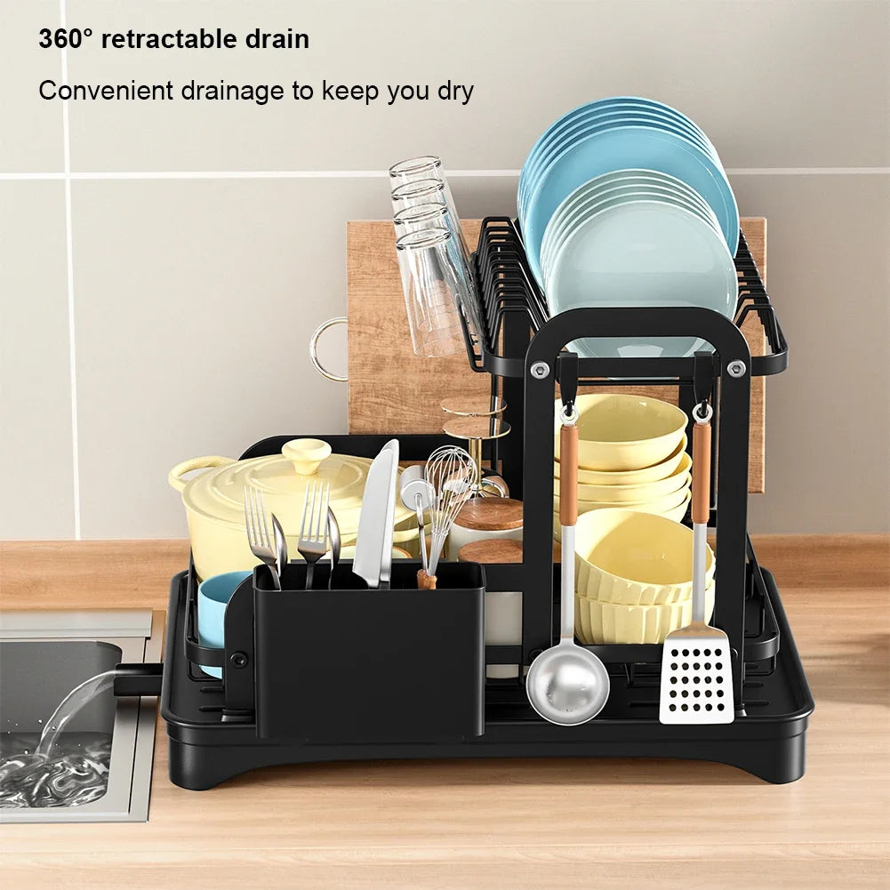 Kitchen Dish Storage Rack Multifunctional Countertop Organizer with Drainer for Bowls and Utensils Space Saving Home Essentials