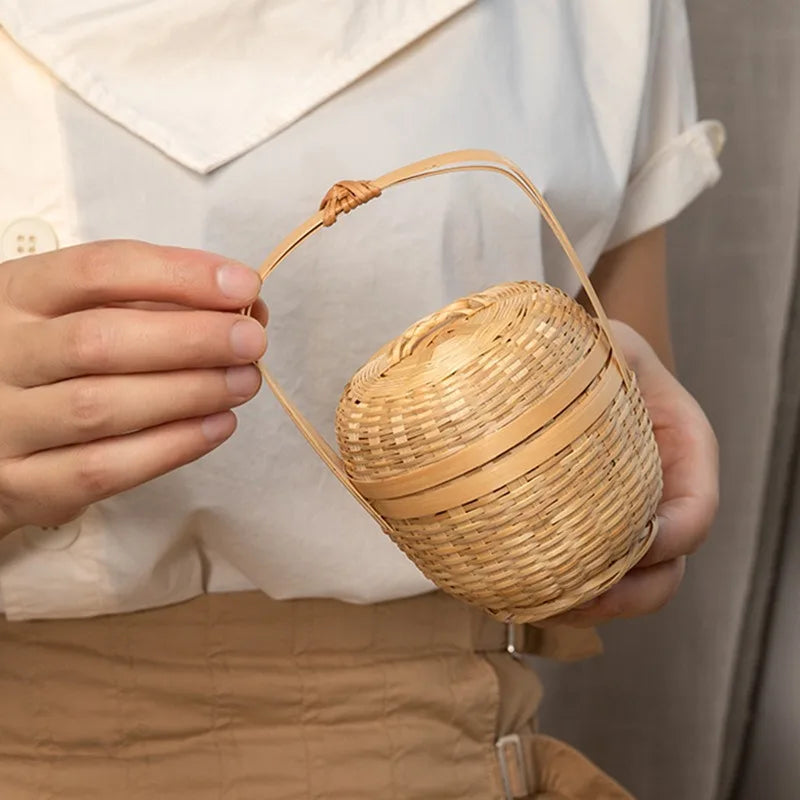 Woven Basket with Lid Decorative Small Bamboo Basket Bamboo Products Fine Woven Hand Basket Creative Small Bamboo Basket Crafts