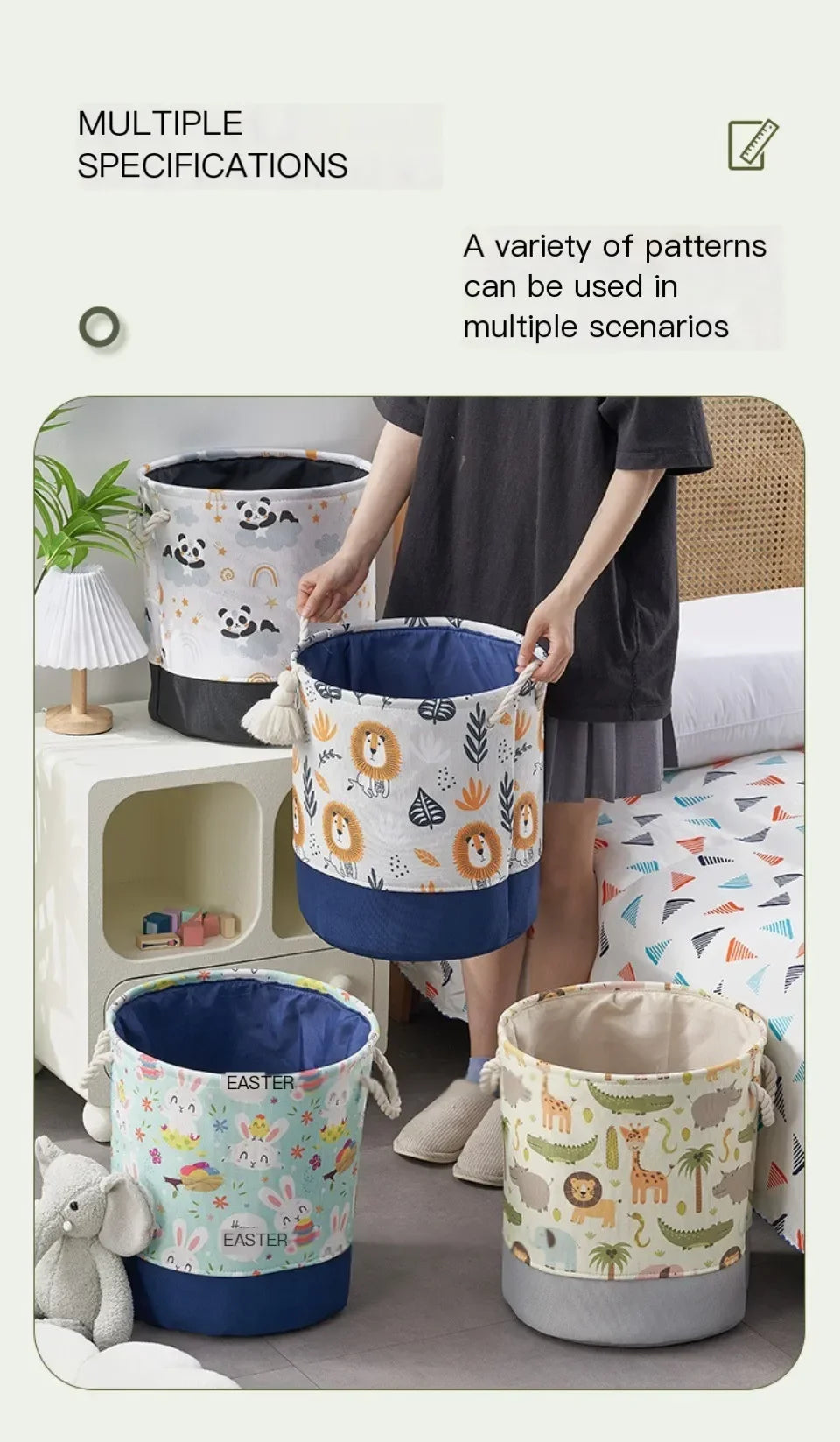 Toys Storage Baskets Collapsible Convenient Storage Basket Cartoon Print Thickened Fabric Drawstring Clutter Storage Organizer