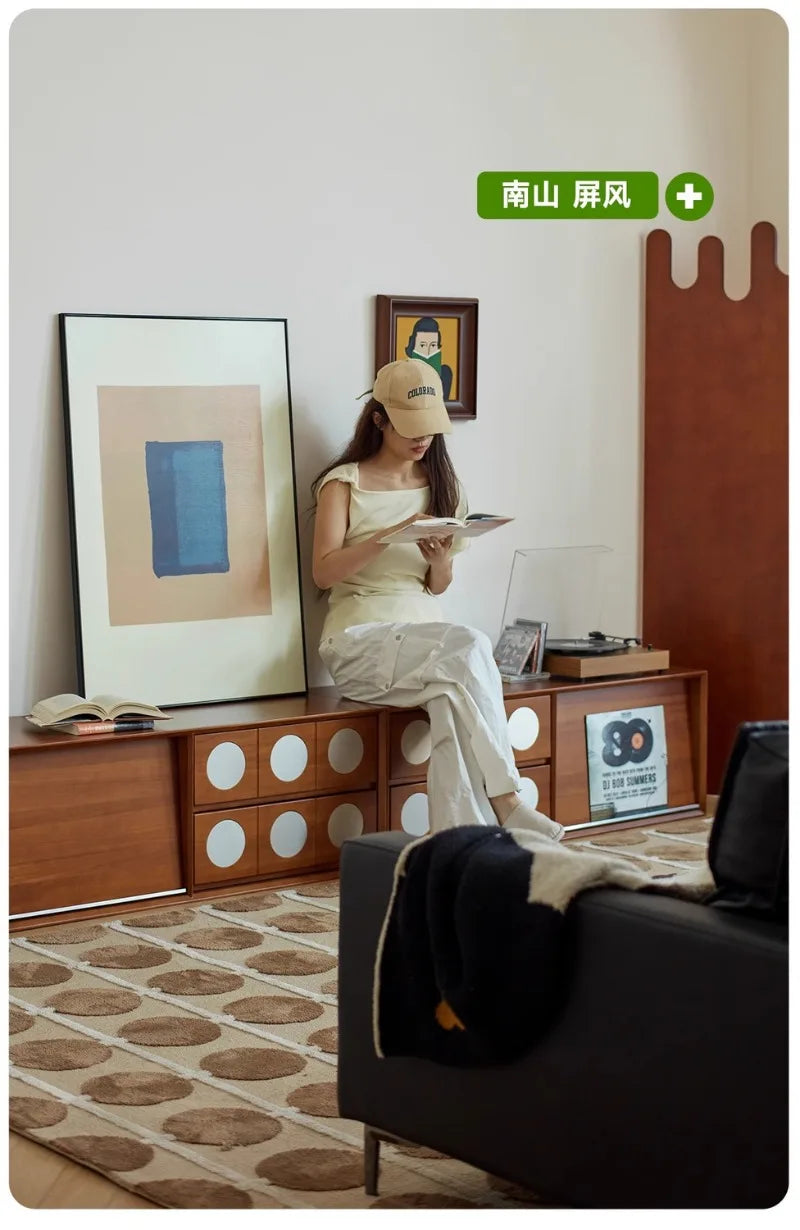 Retro Solid Wood Combination TV Cabinet Living Room Storage Lockers French Floor Bedroom Bedside Storage Cabinet Can Stacked