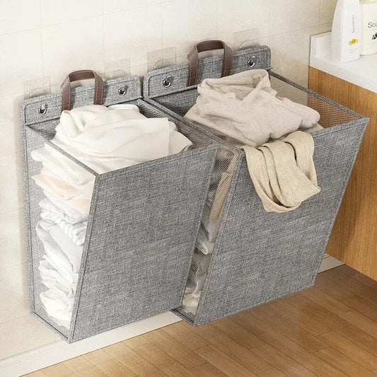Foldable Wall-Mounted Laundry Hamper — Adhesive, Space-Saving Design