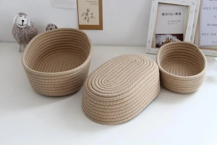 Woven Storage Baskets Multifunctional Desktop Sundries Cosmetics Kids Toys Organizer Box Desk Stationery Space Saving Cases