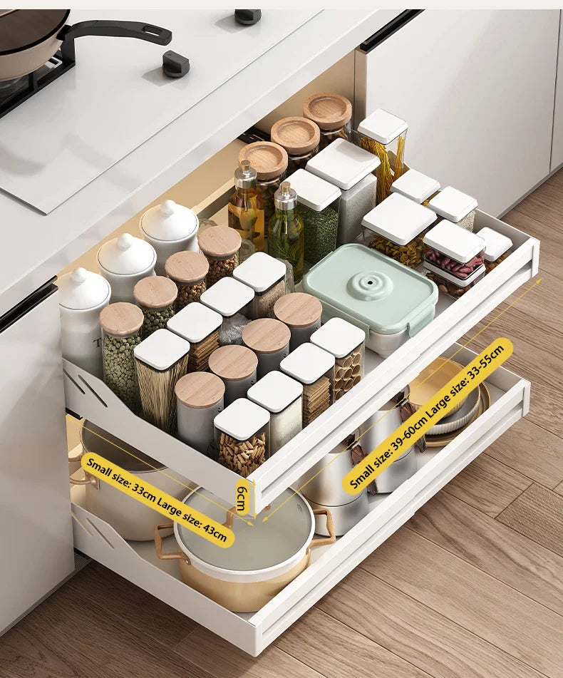Kitchen Cabinet Basket With Slide Rails Drawer Type Bowl Dish Spice Box Storage Rack Scalable Shelf Bathroom Cabinets Organizer