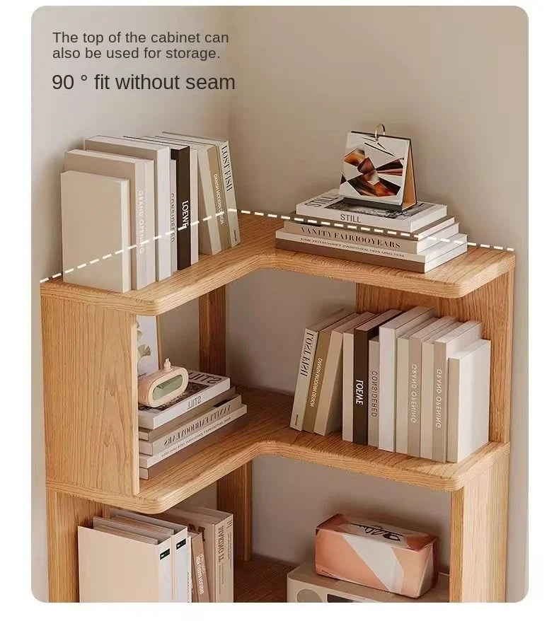 Solid wood corner bookshelf rack floor home living room corner multi-layer storage simple storage cabinet