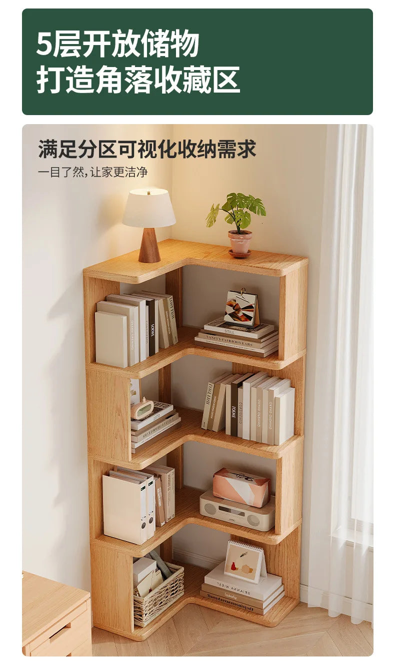 Solid Wood Corner Bookshelf 3-5 Tier Bookcase Storage Shelf Organizer Rack for Living Room Bedroom Home Office Furniture