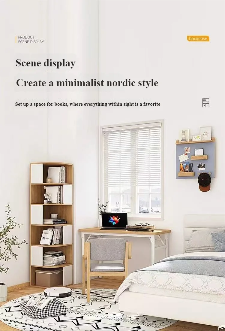 Solid Wood Wall-Mounted Corner Shelf Unit Narrow Bookshelf with Storage Space-Saving Design for Small Living Room & Home Office