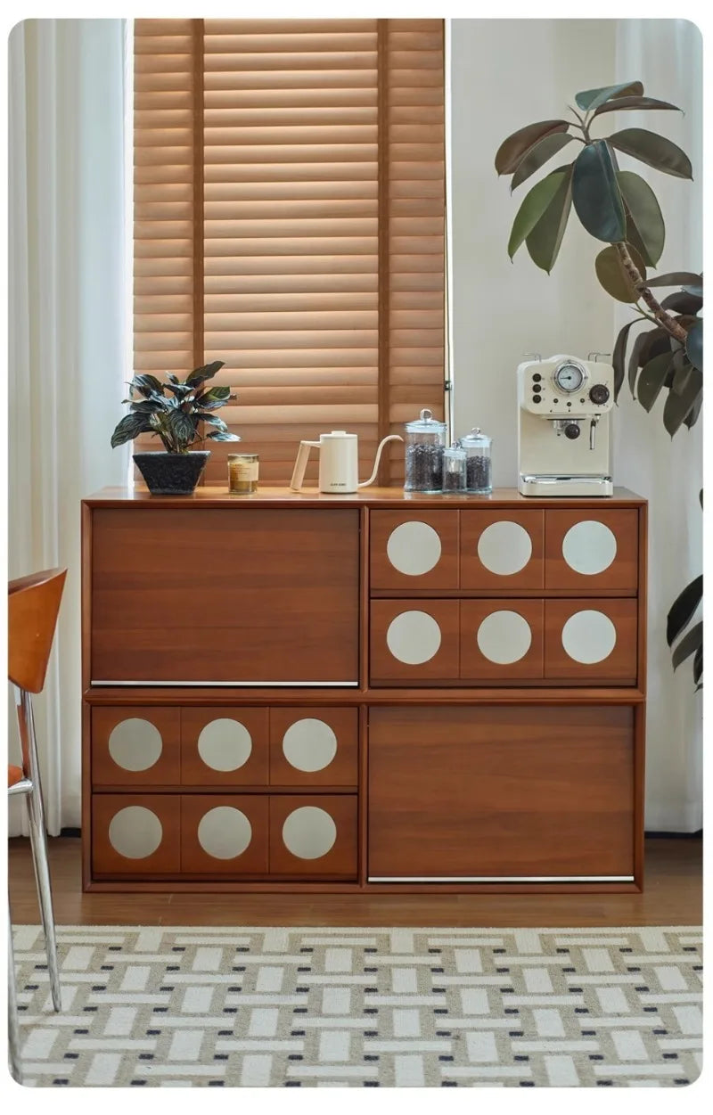 Retro Solid Wood Combination TV Cabinet Living Room Storage Lockers French Floor Bedroom Bedside Storage Cabinet Can Stacked