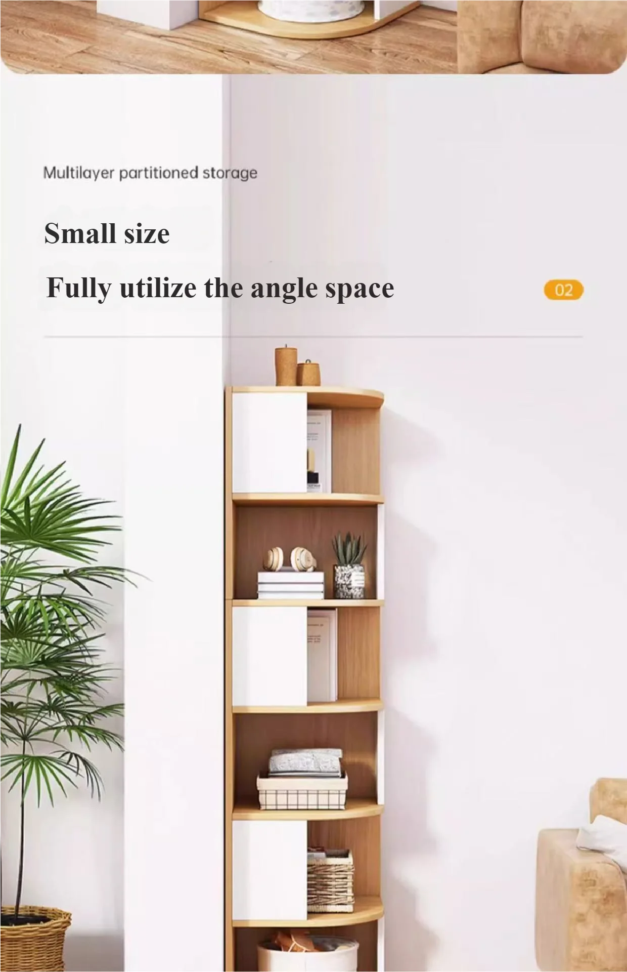 Solid Wood Wall-Mounted Corner Shelf Unit Narrow Bookshelf with Storage Space-Saving Design for Small Living Room & Home Office