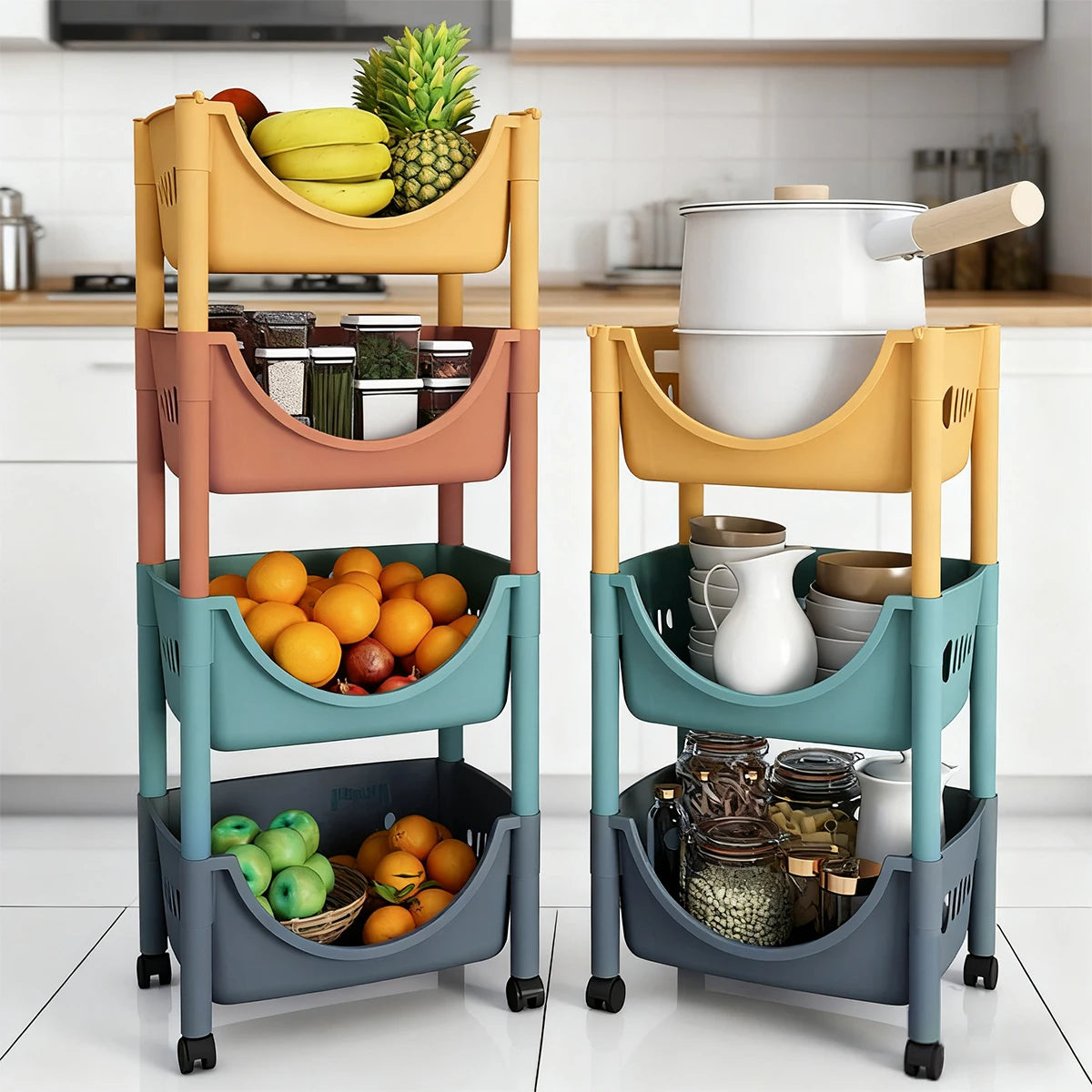 Kitchen Storage Trolley Movable Storage Cart Storage Racks for toy snack Large Capacity Storage Basket For Kitchen Living Room