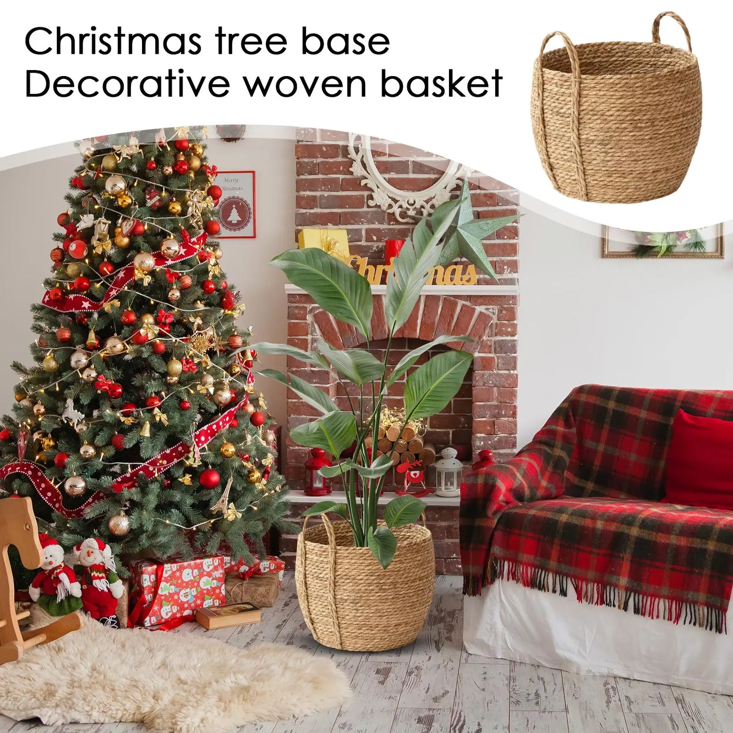 Christmas Tree Base Basket Festival Decorative Woven Basket Practical Multi Functional Family Holiday Basket Ornaments Navidad