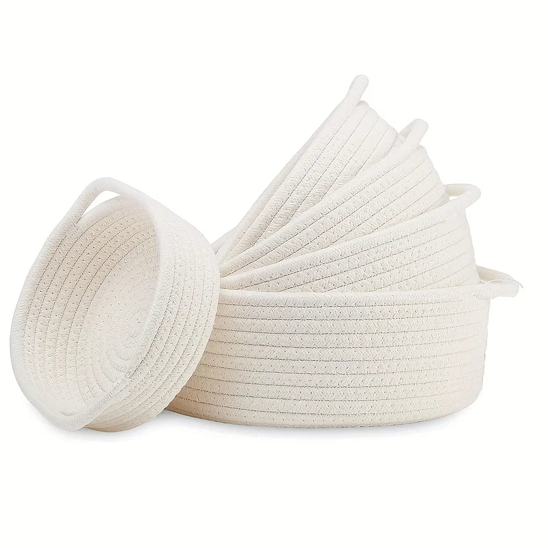 5pcs set of circular small baskets,hand woven baskets,toy storage baskets, fruits,remote controls,bathroom,table, key baskets