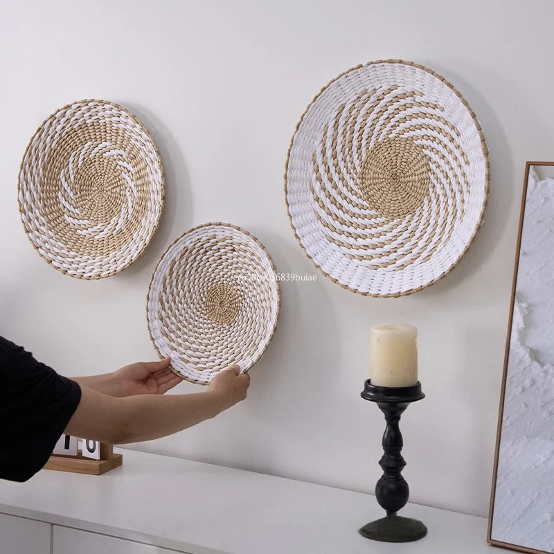 Boho Hand Woven Wall Baskets Hanging Home Decorative Rustic Wall Basket Decor Pendants for Kitchen Farmhouse Table Living Room