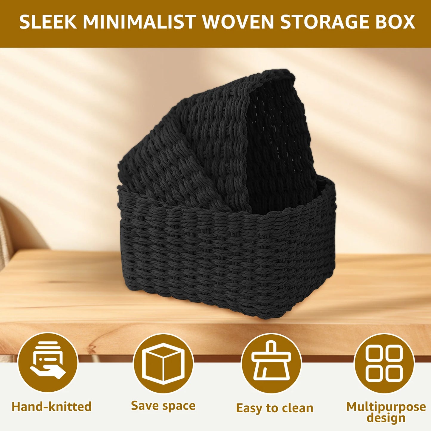 3Pcs Grass Woven Storage Baskets Decorative Woven Baskets for Storage Multifunctional Picnic Basket Fruit Cosmetic Storage Box