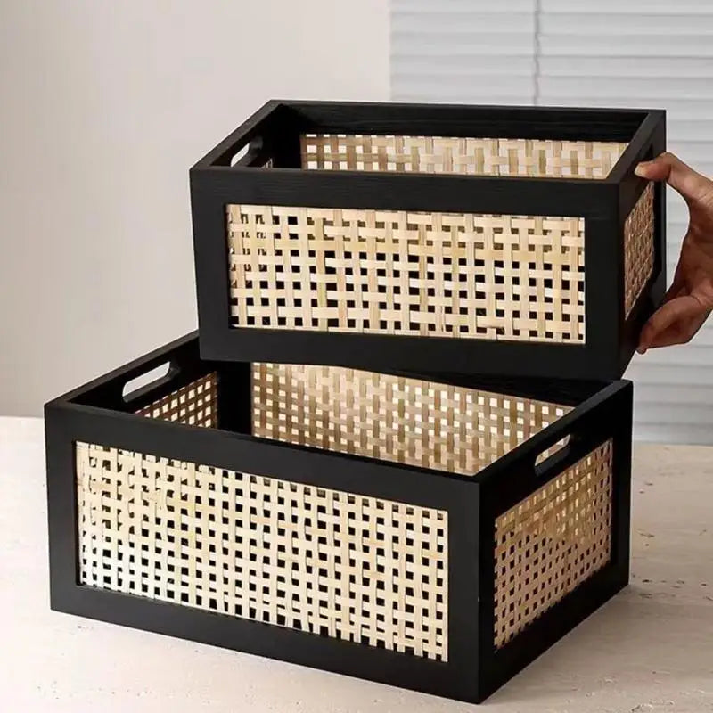 Sturdy Wood and Bamboos Storage Basket Suitable for Cabinets Enhances Home Decoration and Organization Daily Casual Use KXRE