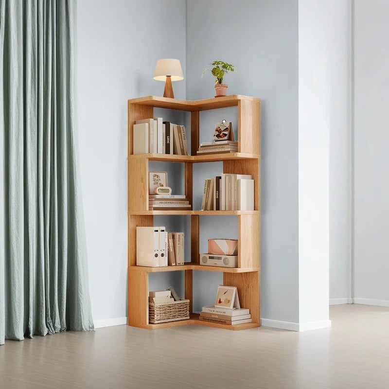 Solid Wood Corner Bookshelf 3-5 Tier Bookcase Storage Shelf Organizer Rack for Living Room Bedroom Home Office Furniture