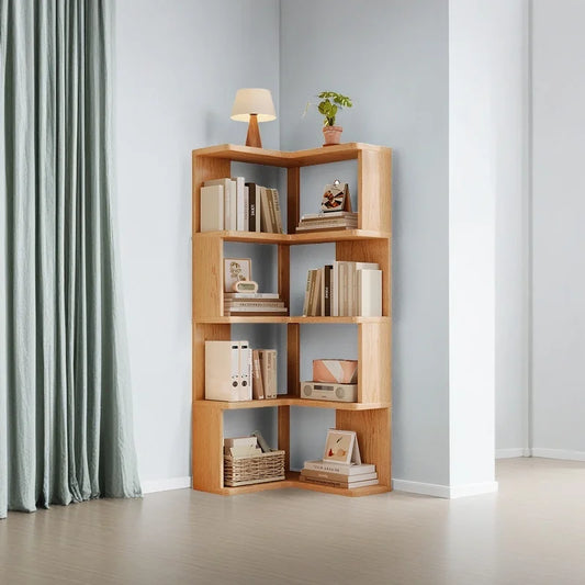 Solid Wood Corner Bookshelf 3-5 Tier Bookcase Storage Shelf Organizer Rack for Living Room Bedroom Home Office Furniture