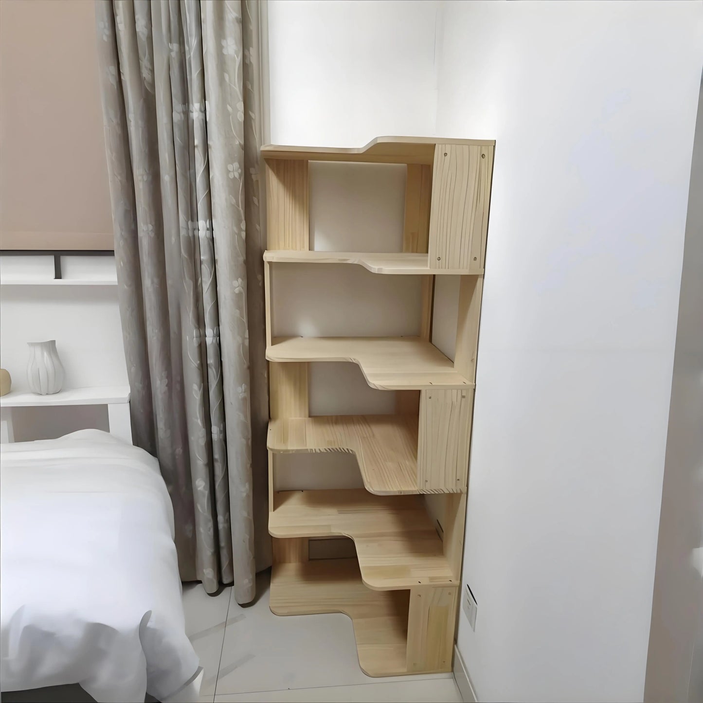Solid wood corner bookshelf rack floor home living room corner multi-layer storage simple storage cabinet
