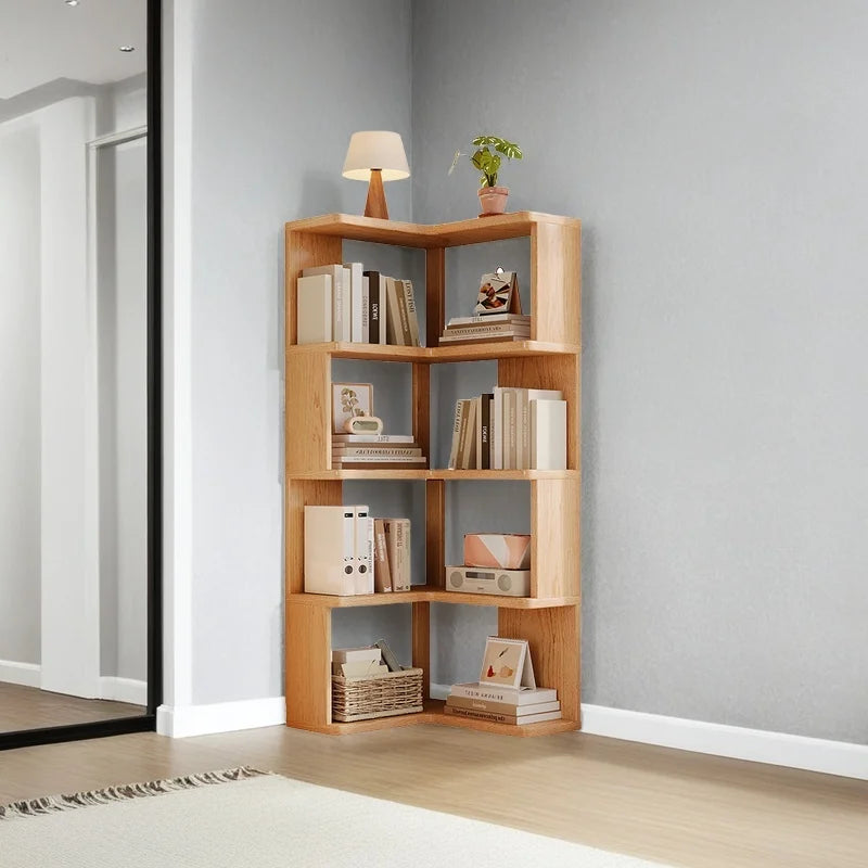 Solid Wood Corner Bookshelf 3-5 Tier Bookcase Storage Shelf Organizer Rack for Living Room Bedroom Home Office Furniture