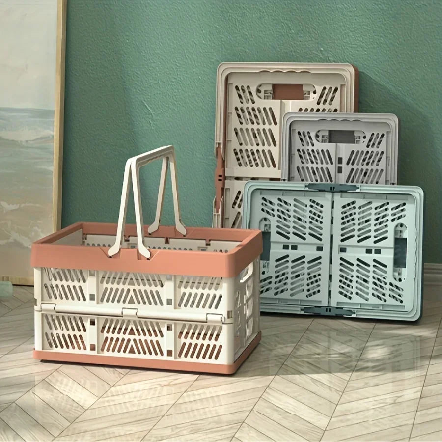 Foldable Pastel Storage Basket  Large Foldable Storage Box with Handle for Kitchen, Living Room, and Desktop Organization