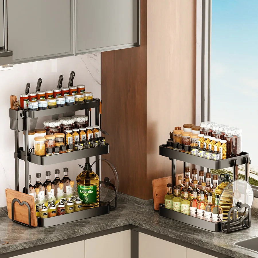 Kitchen Storage Rack, Multi-Purpose Spice Organizer, Countertop Utensil Holder for Knives, Chopsticks, Oil, Salt, Soy Sauce, Vin