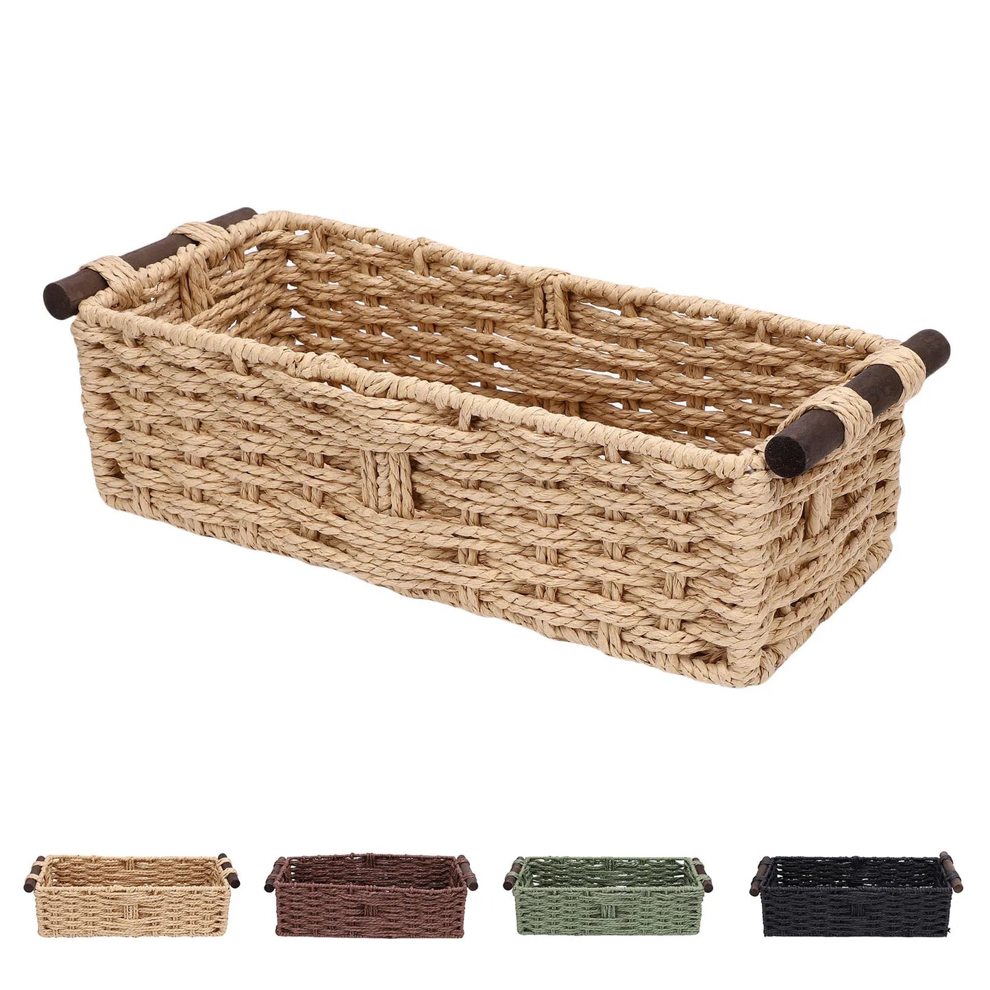 Toilet Paper Basket Handmade Decorative Cabinet Organizer Basket Breathable Wooden Handles Portable Paper Rope for Countertop