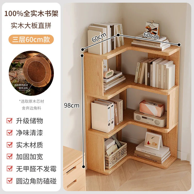 Solid Wood Corner Bookshelf 3-5 Tier Bookcase Storage Shelf Organizer Rack for Living Room Bedroom Home Office Furniture