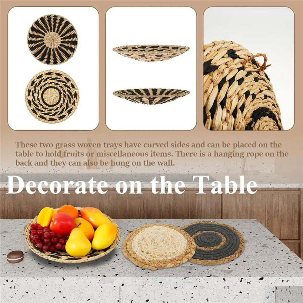 4/7PCS Boho Wall Baskets Seagrass Rattan Wicker Handmade Wall Art Room Decor Round Shape Hanging Wall Basket Home Decor