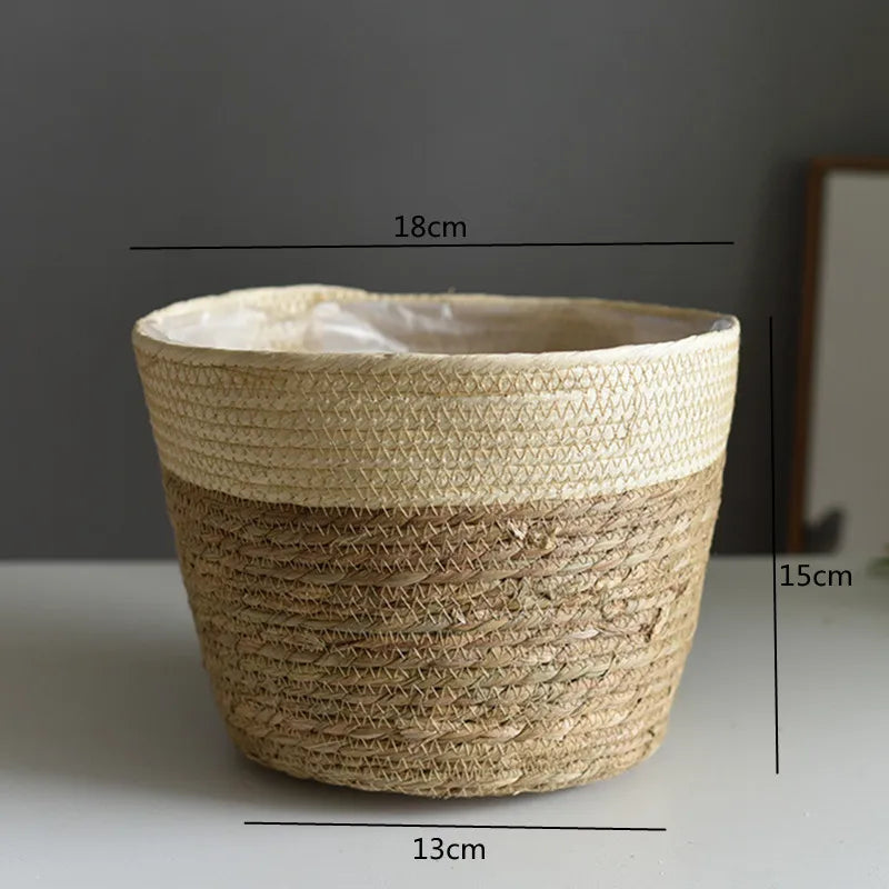 Handwoven Straw Plant Basket — Natural Indoor & Outdoor Planter Cover