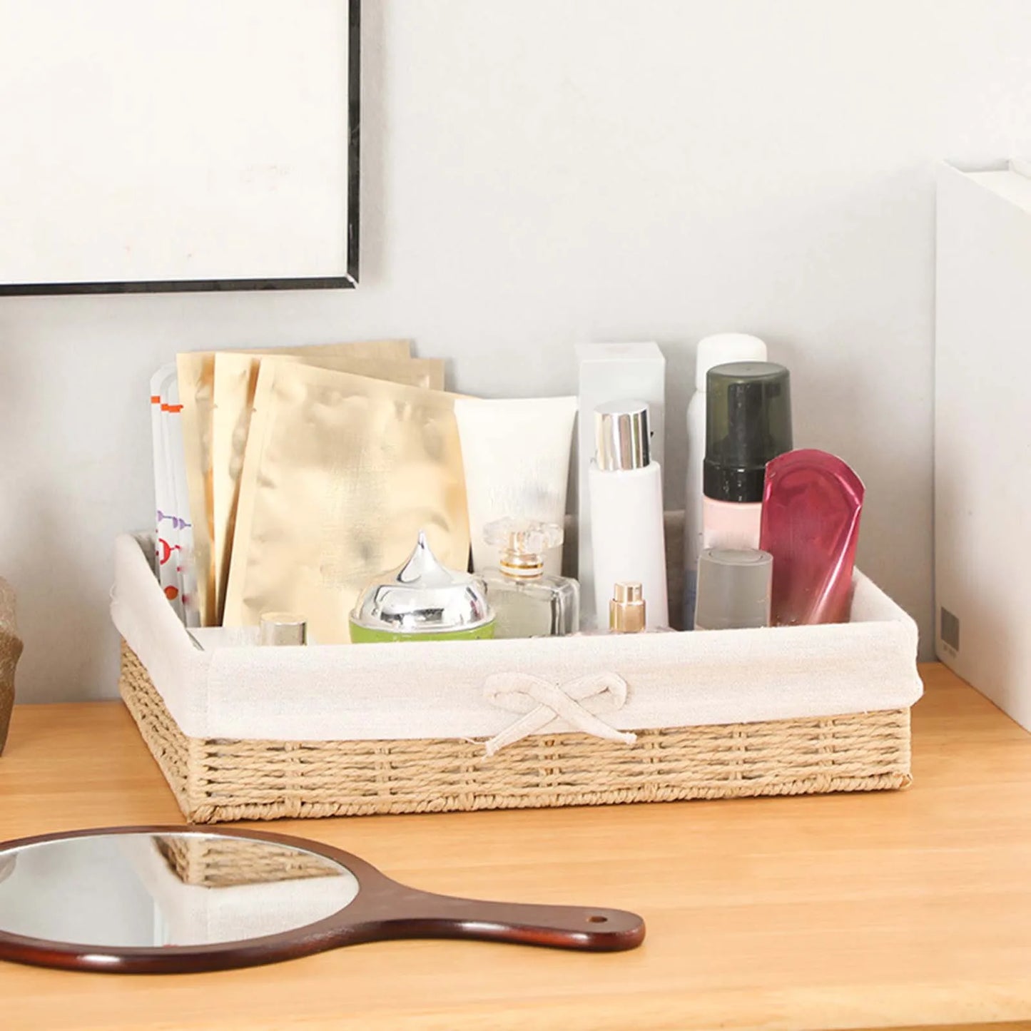 Woven Baskets Handwoven Picnic Basket Display Storage Paper Rope Storage Basket for Cosmetics Lunch Appetizer Snacks Dinner