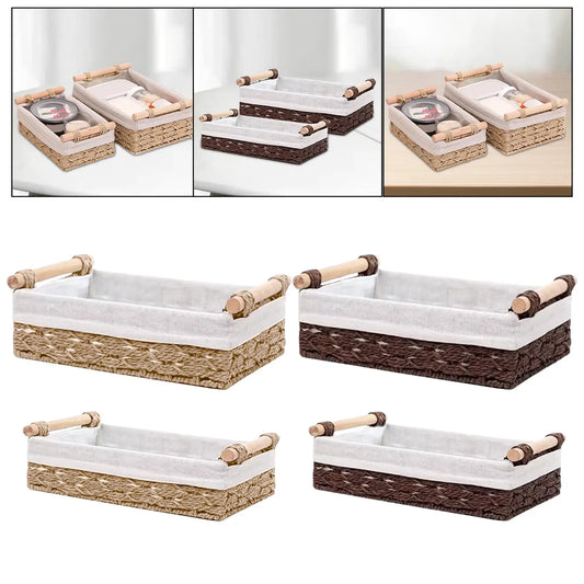 2x Woven Baskets Rectangular Organizer Bins Display Decorative Paper Rope Storage Baskets for Perfume Coffee Cosmetics Fruits