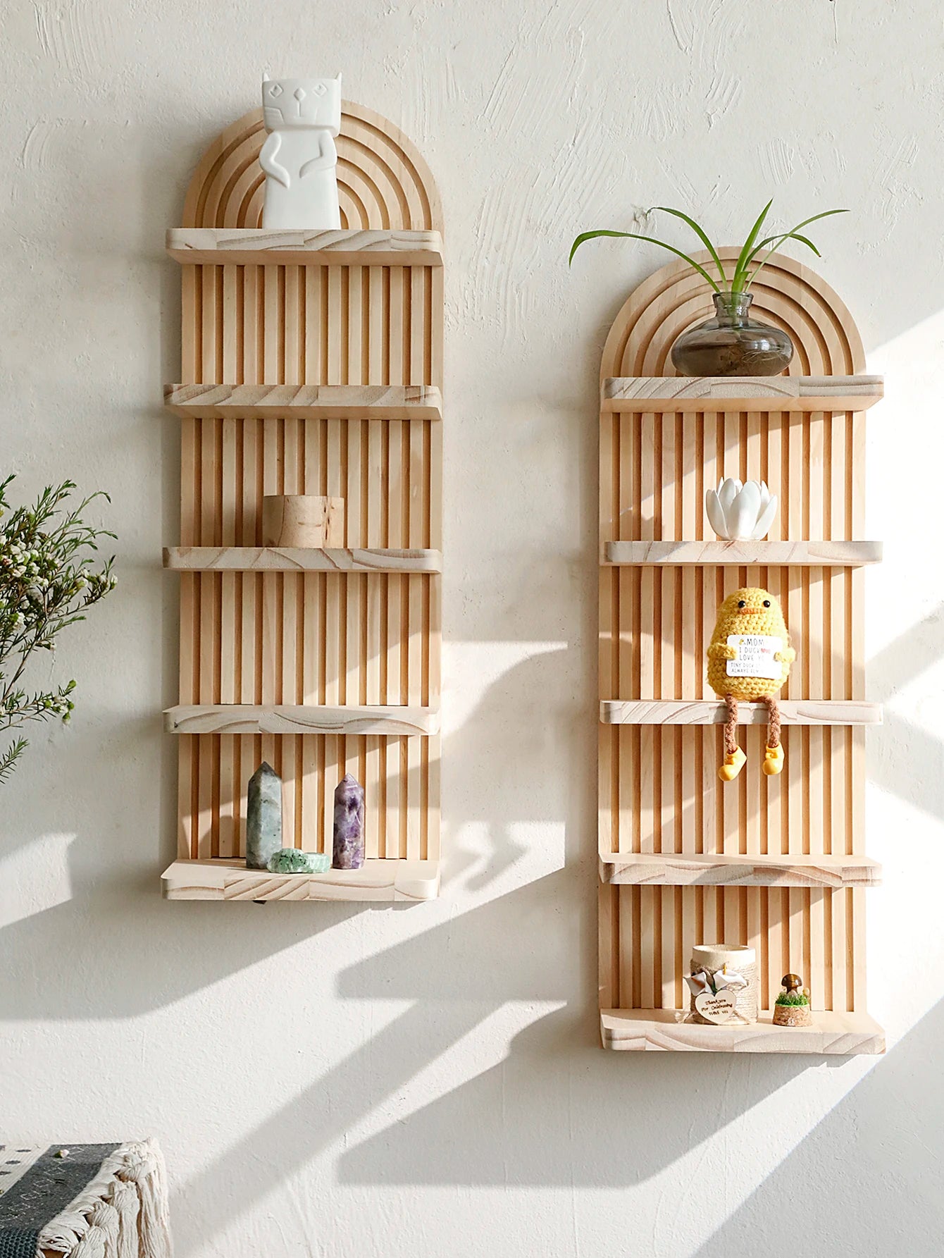 5-Tier Arched Wooden Wall Shelf – Natural Floating Display