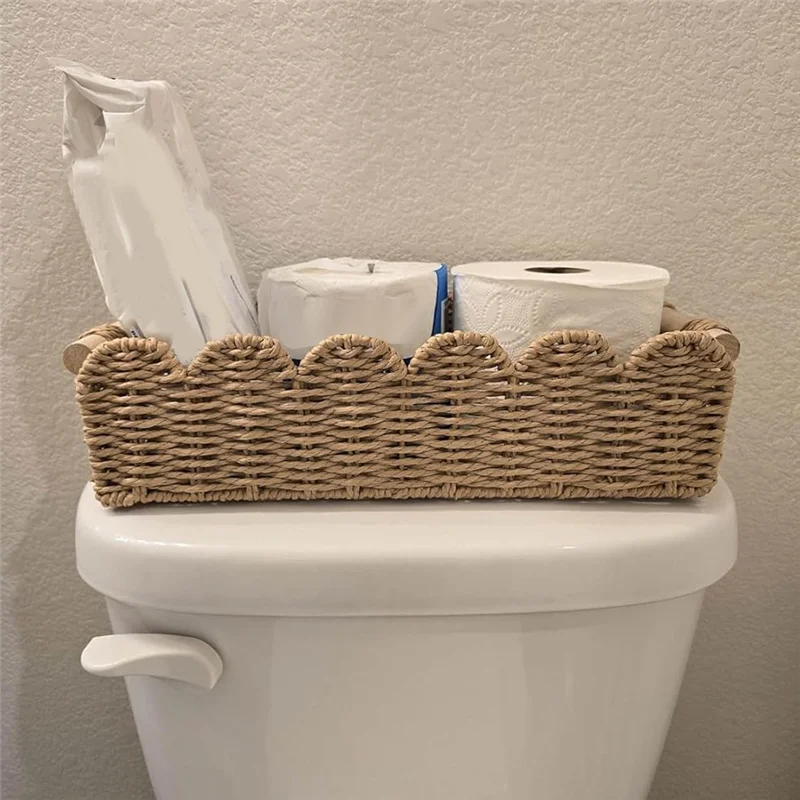 ABKW-For Home& Garden Rope Scalloped Edge Decorative Baskets- For Living Room, Bedroom, For Over Toilet Storage Shelf(2Pcs)