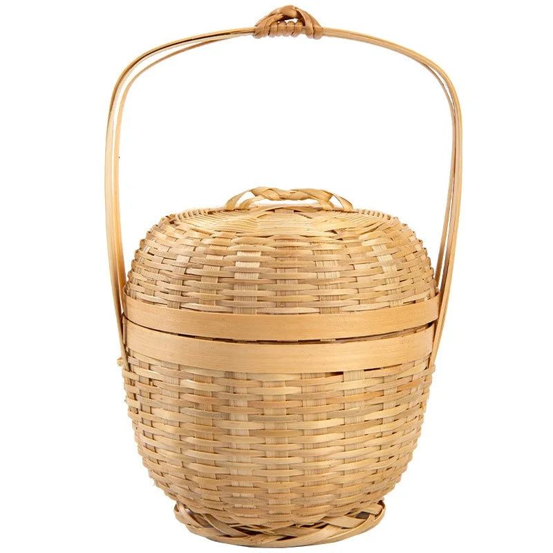 Woven Basket with Lid Decorative Small Bamboo Basket Bamboo Products Fine Woven Hand Basket Creative Small Bamboo Basket Crafts