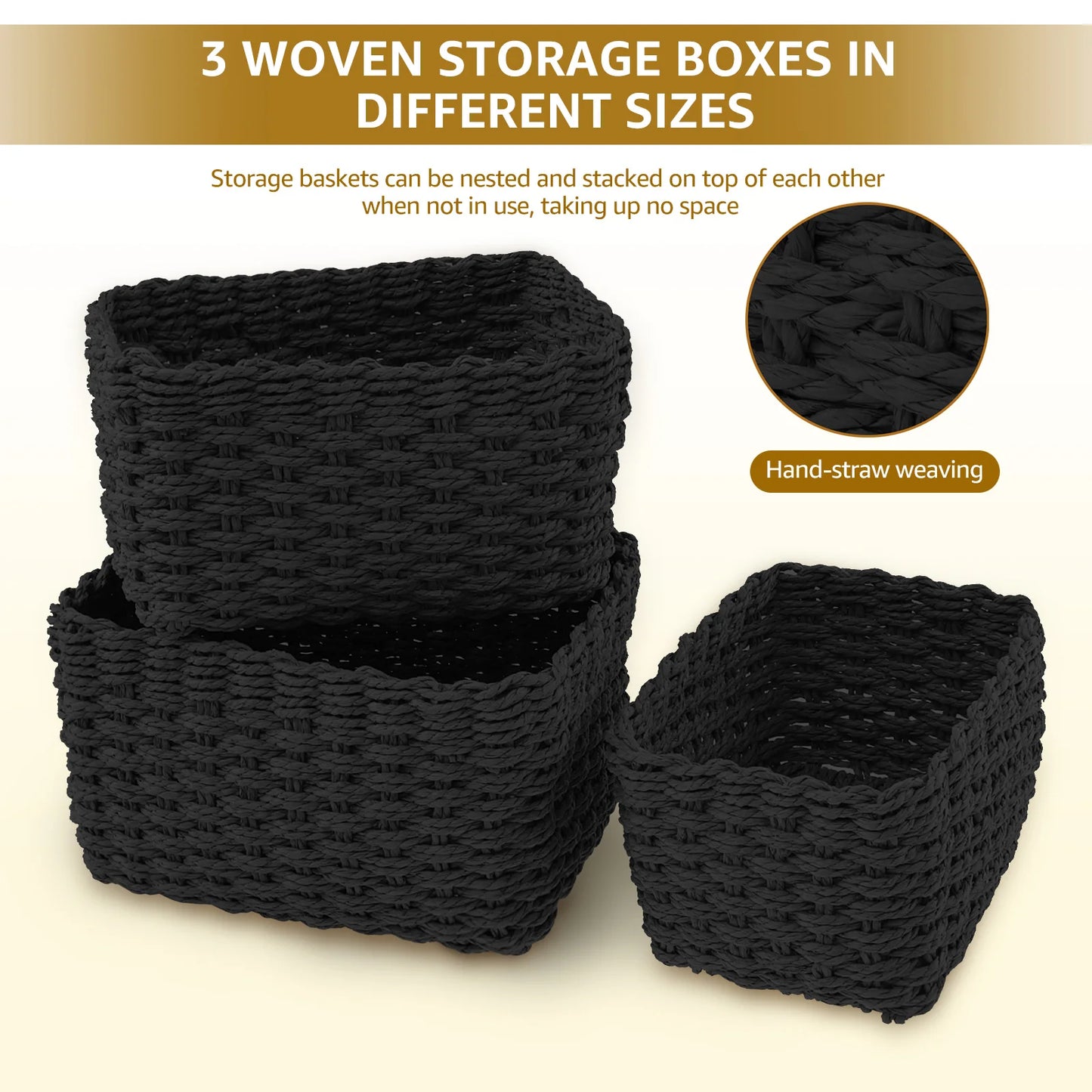 3Pcs Grass Woven Storage Baskets Decorative Woven Baskets for Storage Multifunctional Picnic Basket Fruit Cosmetic Storage Box