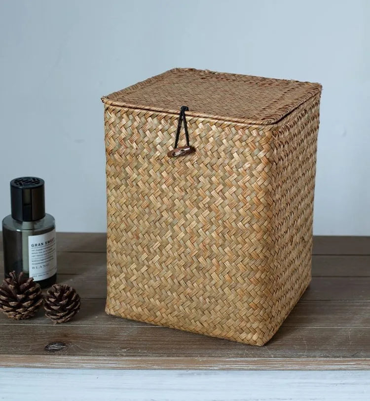 Grass Storage Basket Woven Organizer Baskets Decorative Large Capacity Bedroom Basket Luxury Toys Organizers Baskets with Lid