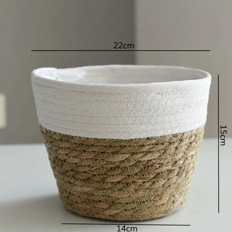 Handwoven Straw Plant Basket — Natural Indoor & Outdoor Planter Cover