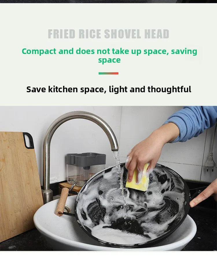 Kitchen cleaning essentials: dishwashing dispenser, auto liquid box, pot/dish brush, scouring pad, pot cleaner