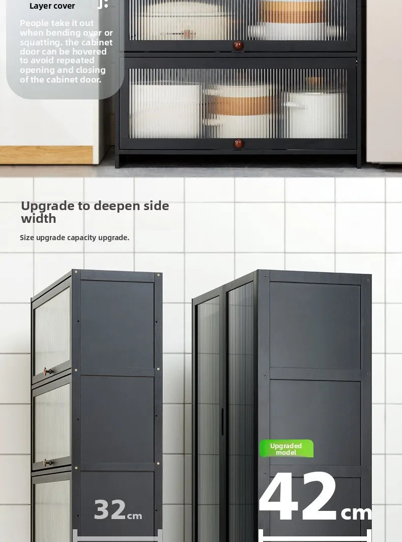 Kitchen shelf, floor standing multifunctional bowl cabinet, microwave oven cabinet, dining side storage cabinet