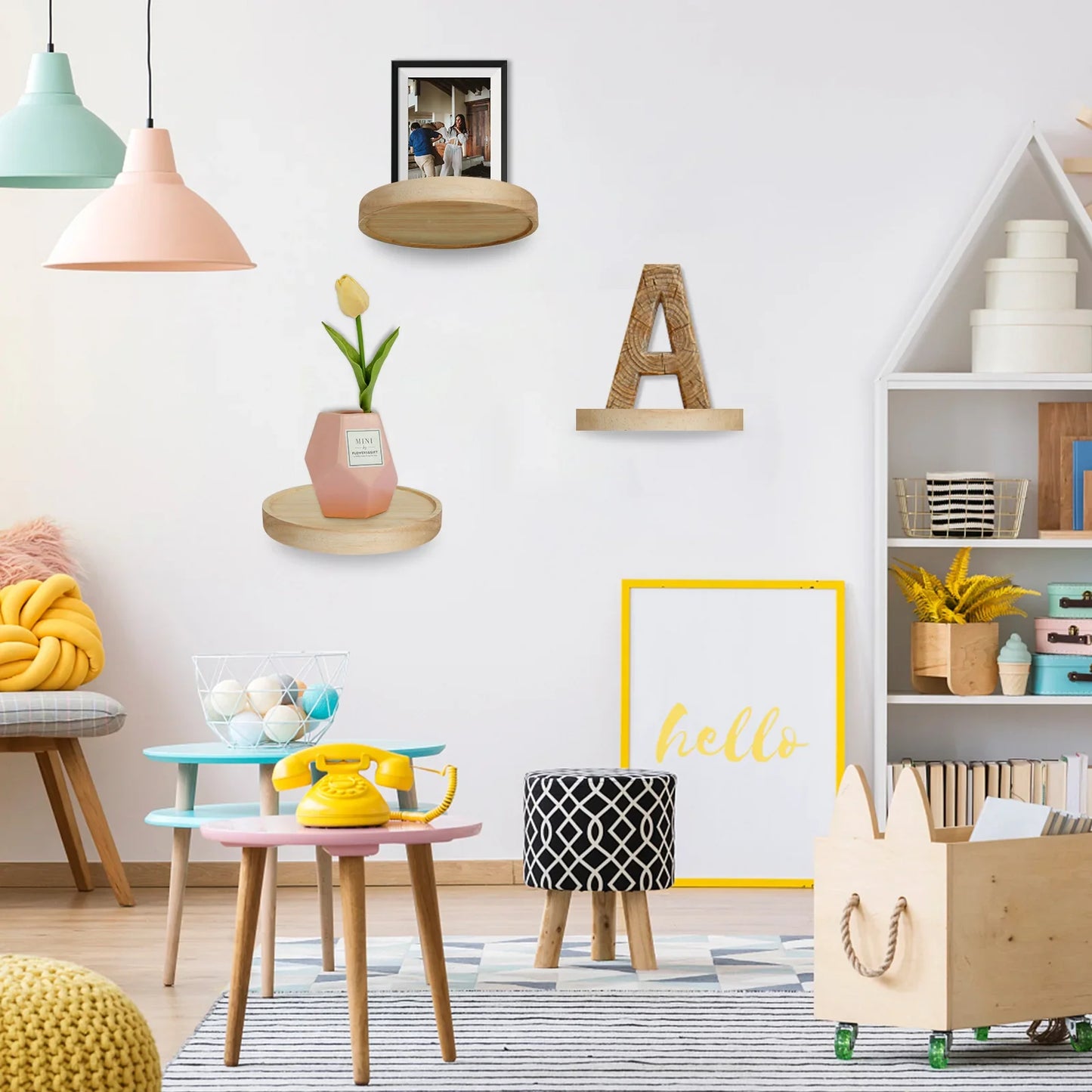 Round Oak Wood Floating Wall Shelves – Set of 3 or 6