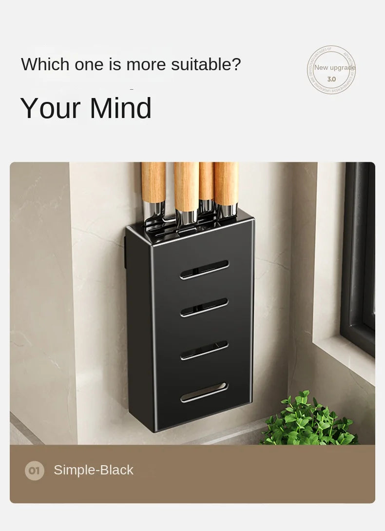 Kitchen knife storage box, knife holder, non-perforation, wall-mounted rack, kitchen items，kitchen accessories organizer