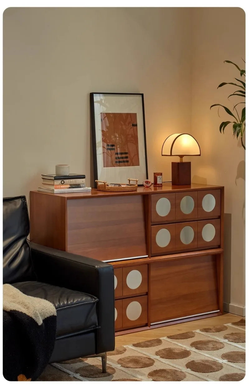 Retro Solid Wood Combination TV Cabinet Living Room Storage Lockers French Floor Bedroom Bedside Storage Cabinet Can Stacked