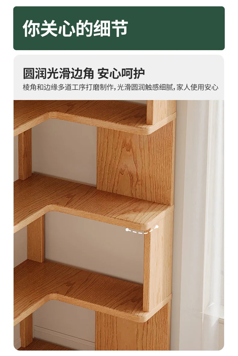 Solid Wood Corner Bookshelf 3-5 Tier Bookcase Storage Shelf Organizer Rack for Living Room Bedroom Home Office Furniture