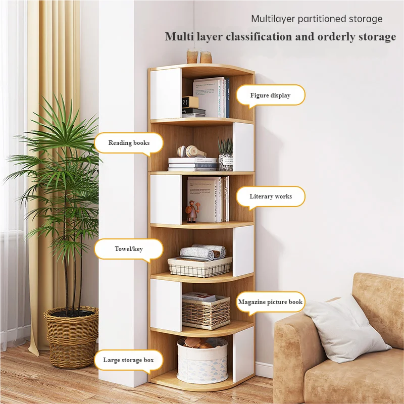 Solid Wood Wall-Mounted Corner Shelf Unit Narrow Bookshelf with Storage Space-Saving Design for Small Living Room & Home Office