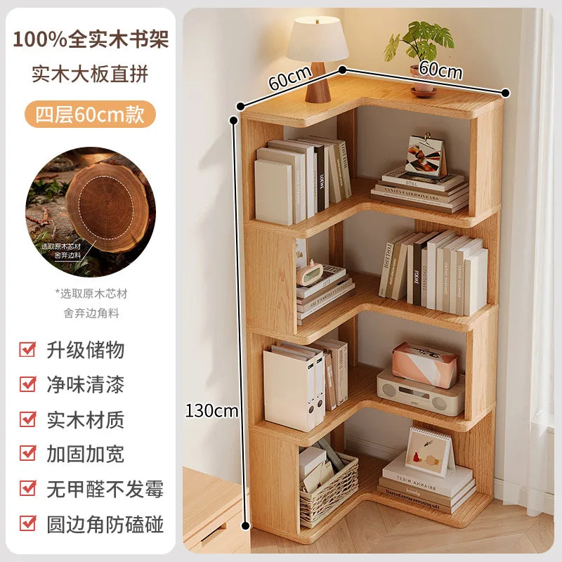 Solid Wood Corner Bookshelf 3-5 Tier Bookcase Storage Shelf Organizer Rack for Living Room Bedroom Home Office Furniture